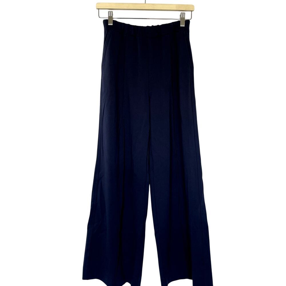 On 34th wide leg navy blue trousers elastic waist pocket women's size XS career